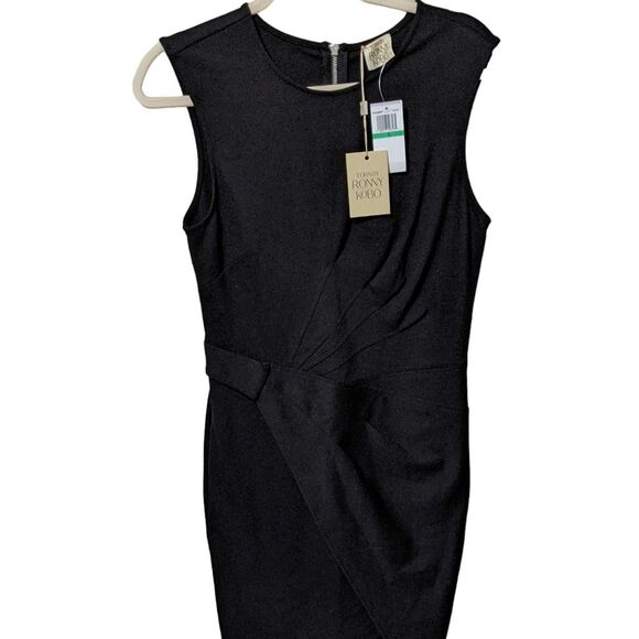 NWT Torn by Ronny Kobo NYC black stretch wrap detail sleeveless mini dress Large - Picture 7 of 11